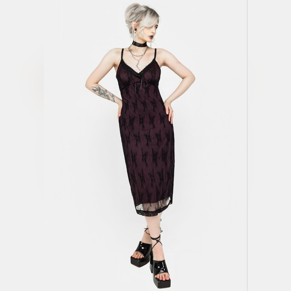 DISTURBIA Purple and Black Lace Midi Dress